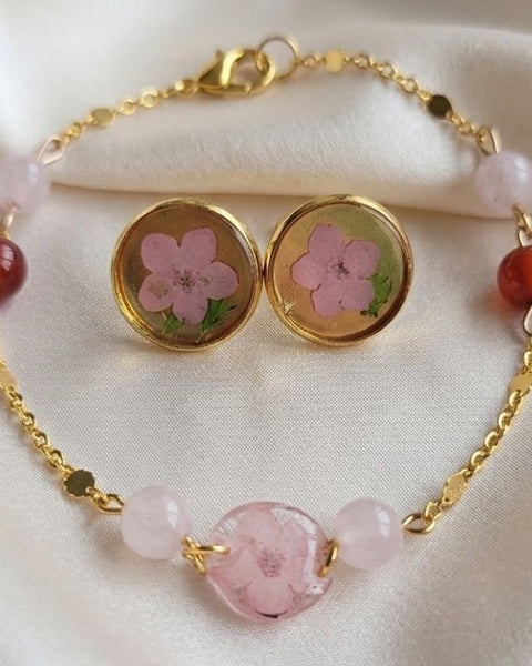 Pink Forget-Me-Not Floral Jewelry Set