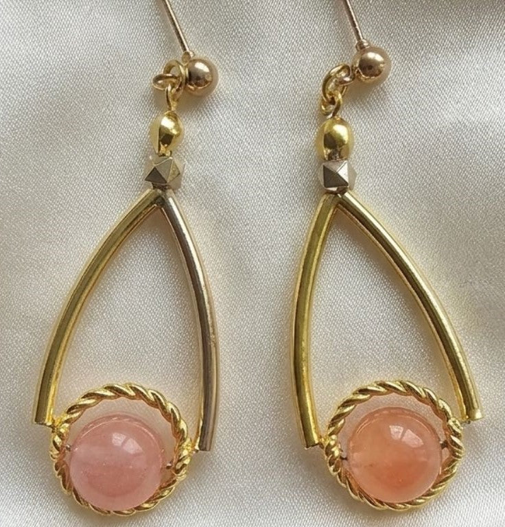 Blush Elegance – Watermelon Cherry Quartz Gold-Tone Earrings