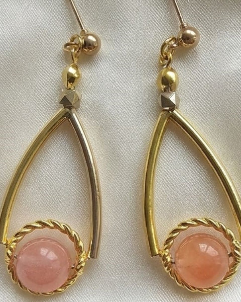 Blush Elegance – Watermelon Cherry Quartz Gold-Tone Earrings