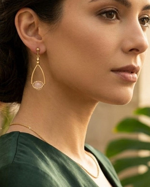Blush Elegance – Watermelon Cherry Quartz Gold-Tone Earrings