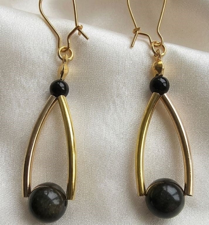 Golden Obsidian Earrings– Elegant Statement Earrings