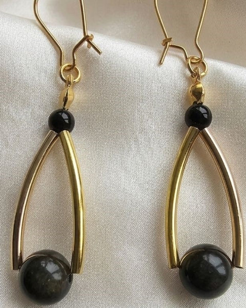 Golden Obsidian Earrings– Elegant Statement Earrings