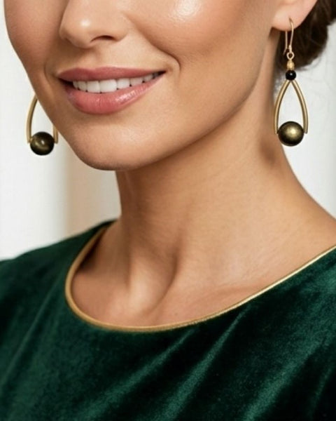 Golden Obsidian Earrings– Elegant Statement Earrings