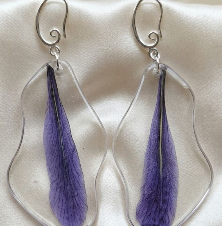 Preserved Iris Petal Earrings