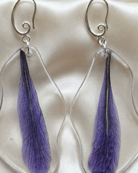 Preserved Iris Petal Earrings