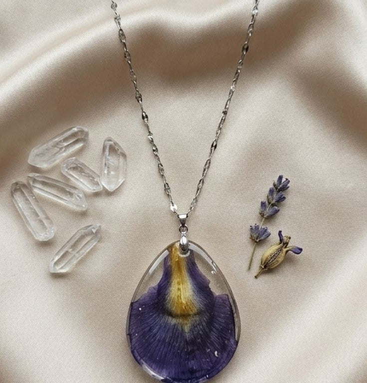 Preserved Iris Petal Necklace