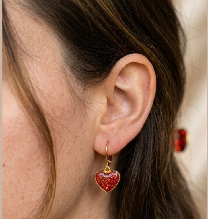 Red glitter Heart Earrings