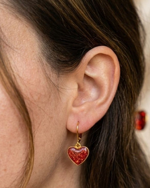 Red glitter Heart Earrings