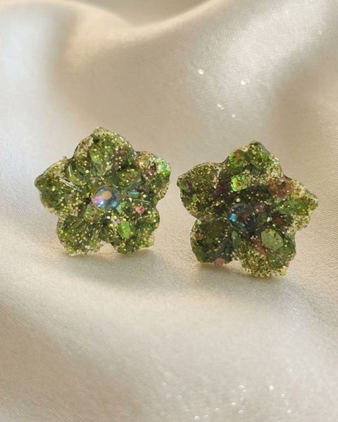 Delicate Colorful Floral Resin Stud Earrings