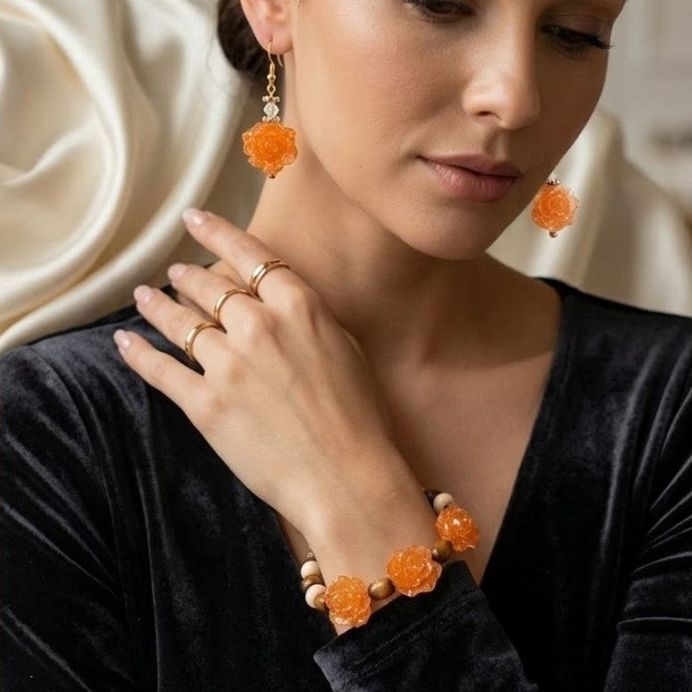 Amber Sparkle Rose Set – Bracelet & Earrings