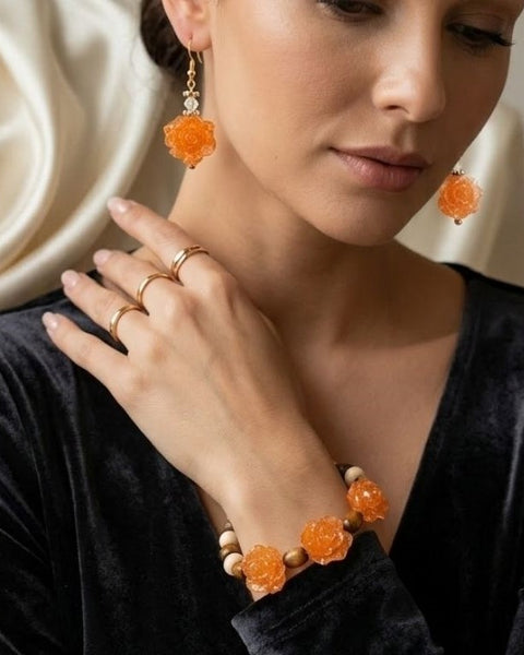 Amber Sparkle Rose Set – Bracelet & Earrings