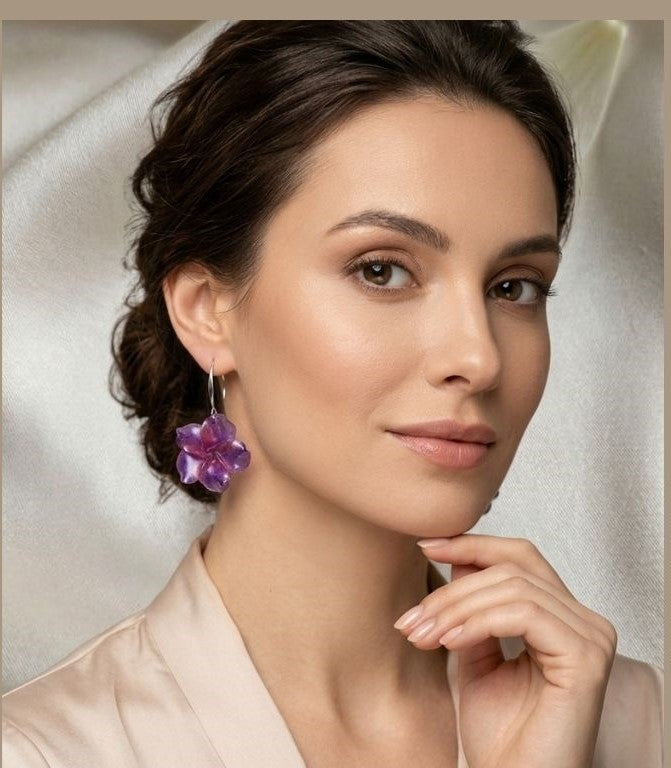 Violet Floral Resin Earrings