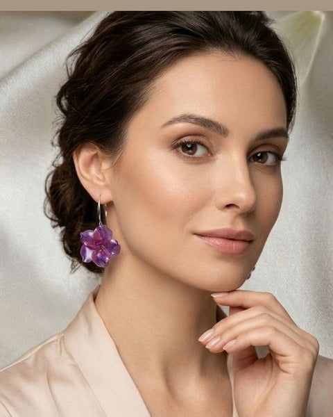 Violet Floral Resin Earrings
