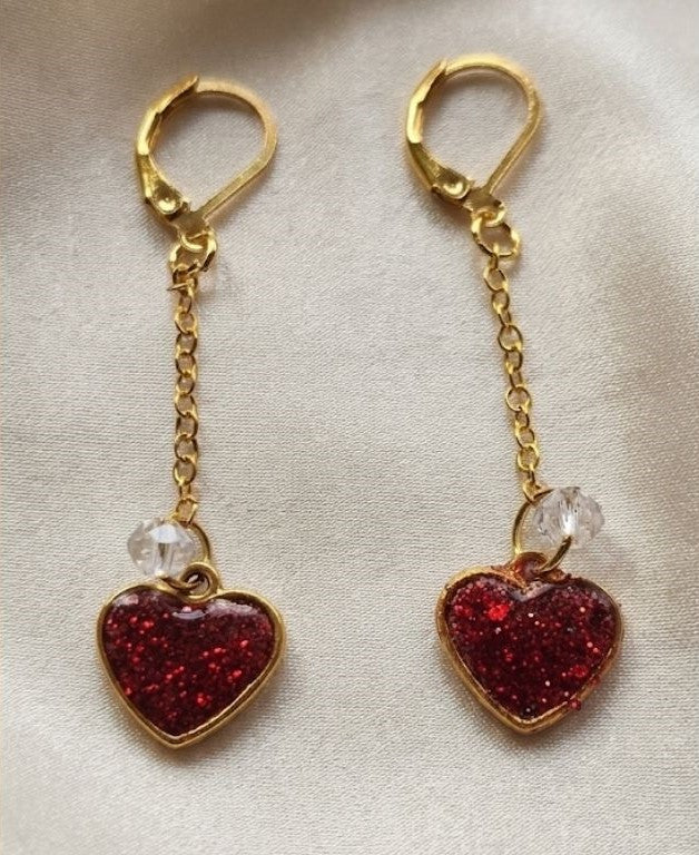 Crimson Heart Sparkle Earrings