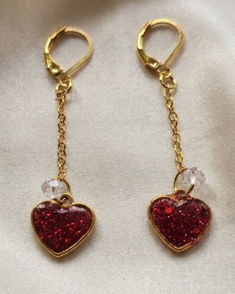 Crimson Heart Sparkle Earrings