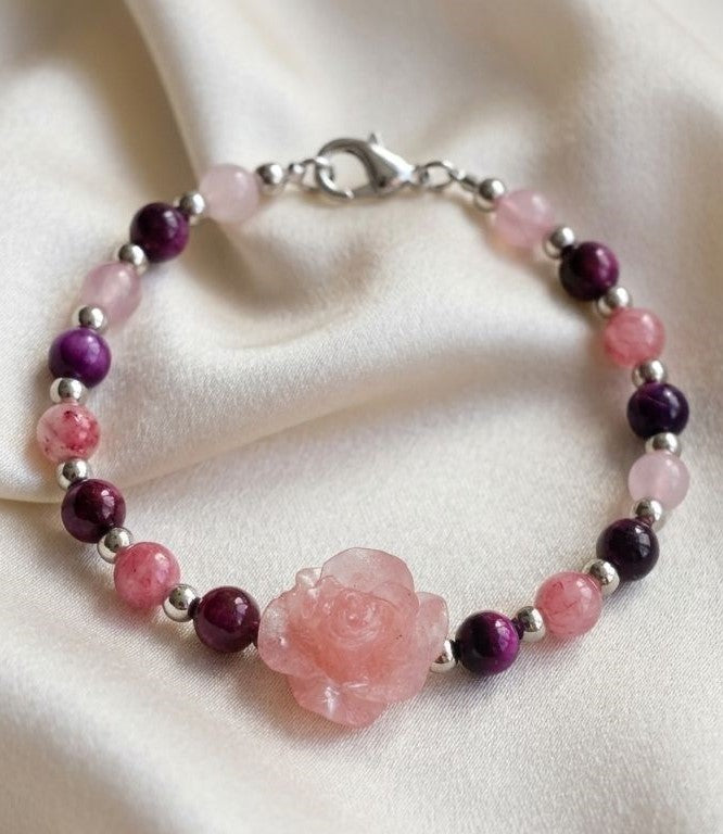 Blush Rose Harmony Bracelet – Elegant Gemstone & Resin Design