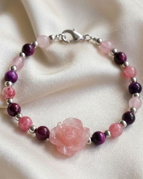 Blush Rose Harmony Bracelet – Elegant Gemstone & Resin Design
