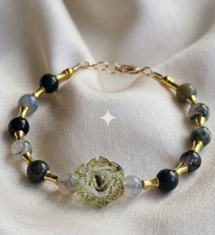 Enchanted Forest Rose Bracelet – Green Glow & Mystic Accents