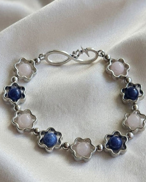 "Eternal Harmony" Bracelet – Rose Quartz & Sodalite in Silver Bloom