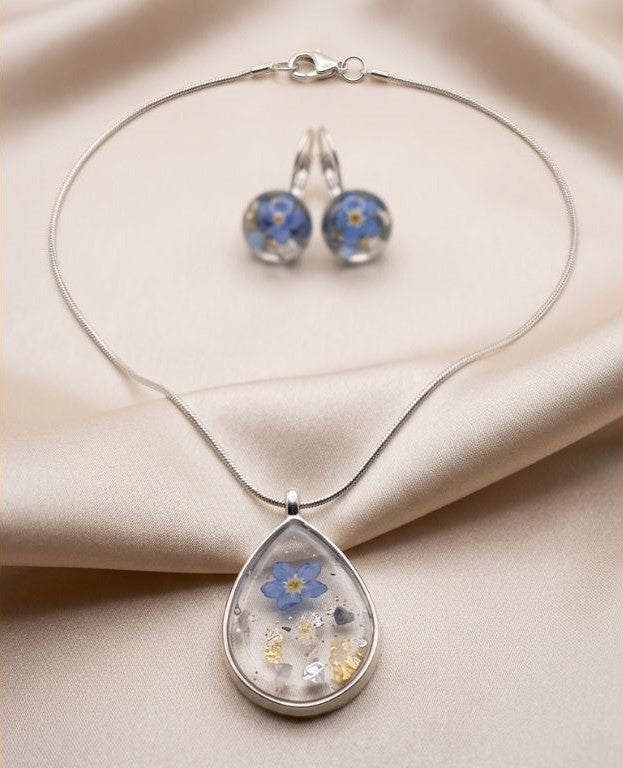 Ethereal Memory" Set – Real Forget-Me-Not, Rose Quartz & Opalite