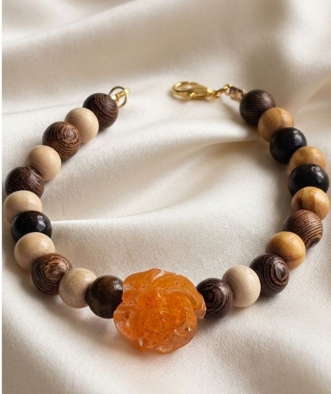 Sunset Rose Bracelet – Warm Resin & Wood Harmony