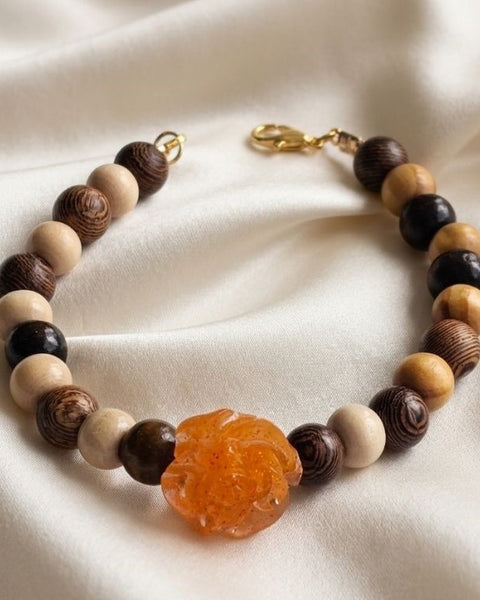 Sunset Rose Bracelet – Warm Resin & Wood Harmony