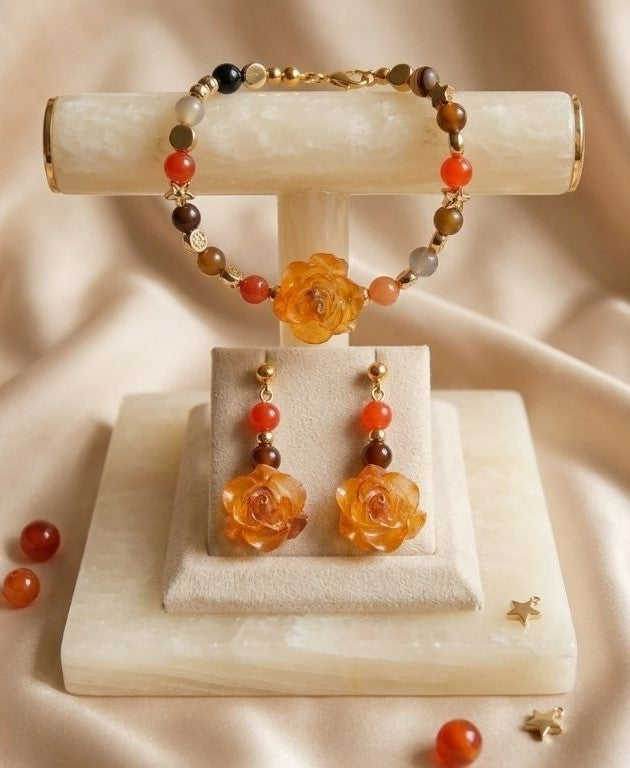 Amber Rose Harmony Set – Bracelet & Earrings with Natural Stones