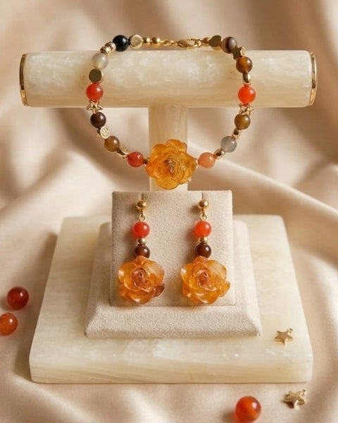 Amber Rose Harmony Set – Bracelet & Earrings with Natural Stones