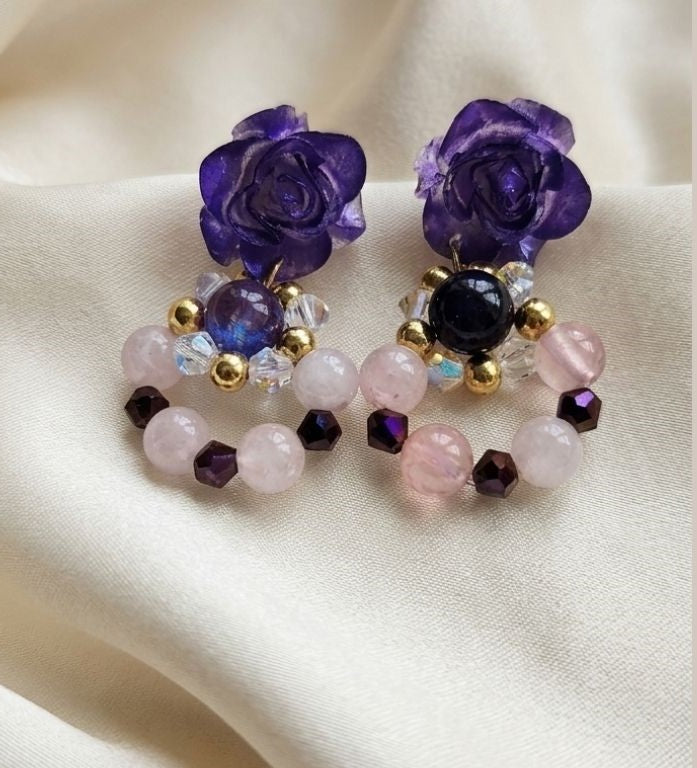 Deep Purple Harmony Earrings - Natural Gemstone Elegance