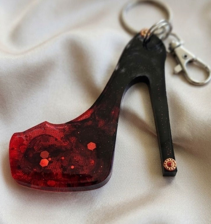 Midnight Flame Shoe Keychain – Glamorous Resin Charm