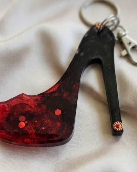 Midnight Flame Shoe Keychain – Glamorous Resin Charm