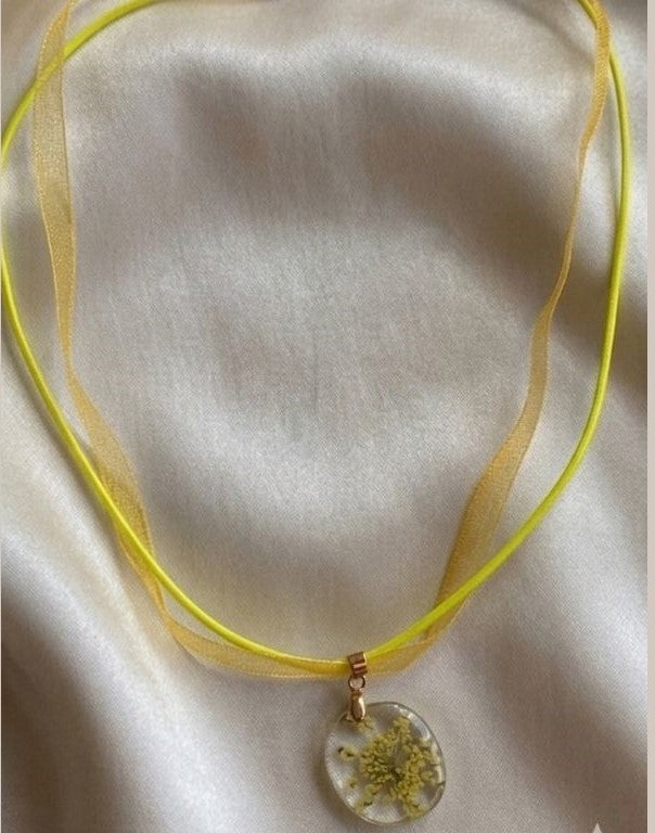 Soft Yellow Flower Resin Necklace