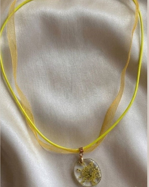 Soft Yellow Flower Resin Necklace