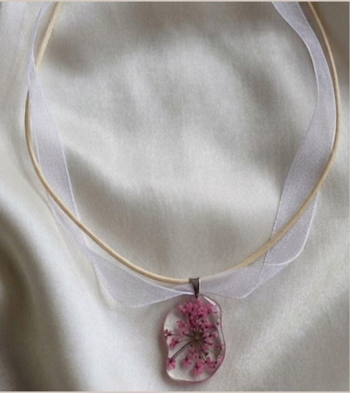 Soft Pink Flower Resin Necklace
