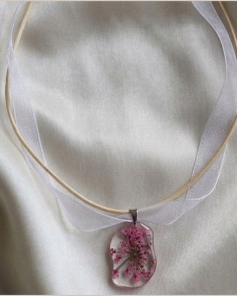 Soft Pink Flower Resin Necklace