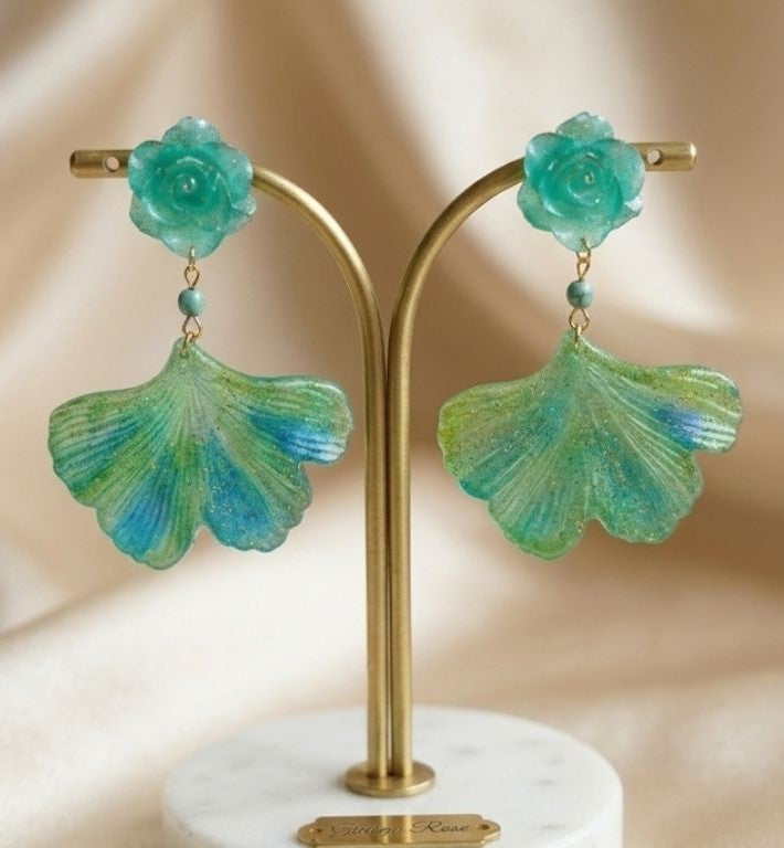 "Emerald Whisper Fan" Earrings