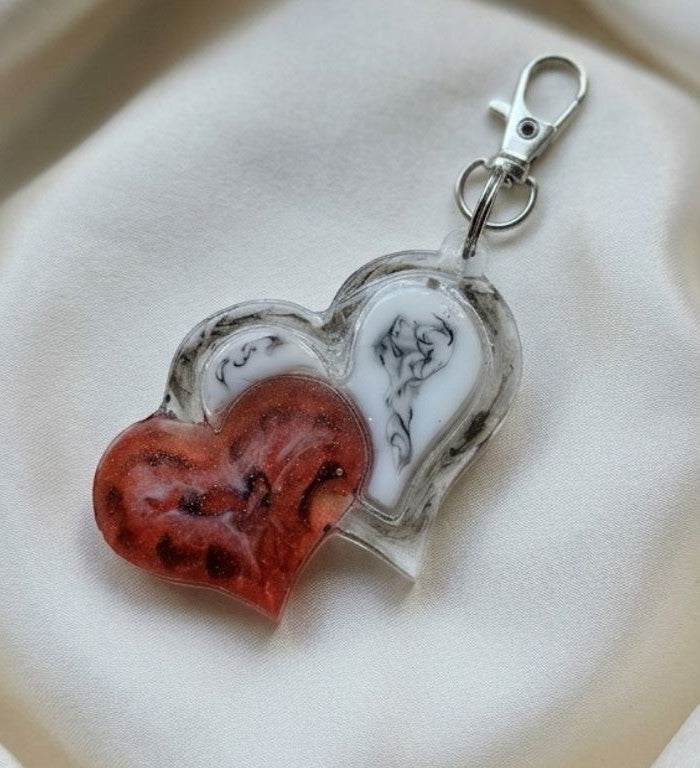 Crimson & Marble Heart Keychain