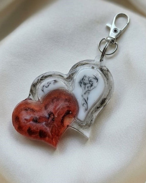 Crimson & Marble Heart Keychain