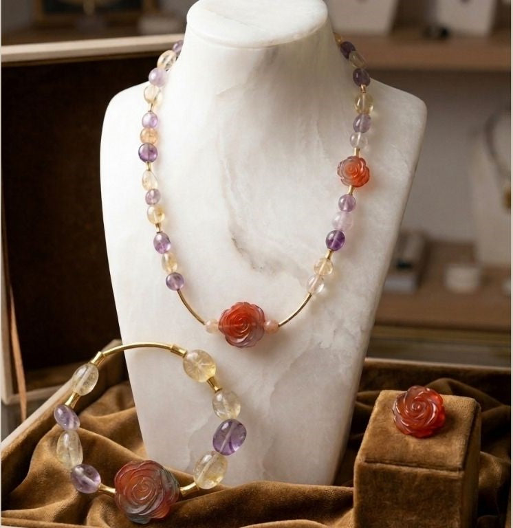 Sunset Bloom Crystal Necklace & Bracelet