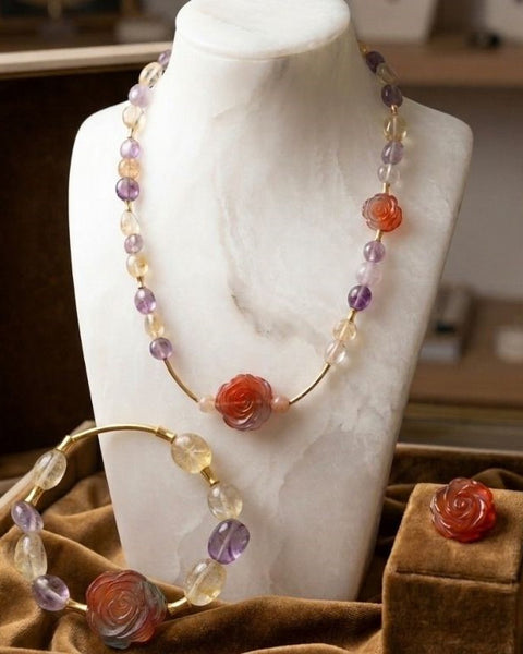 Sunset Bloom Crystal Necklace & Bracelet