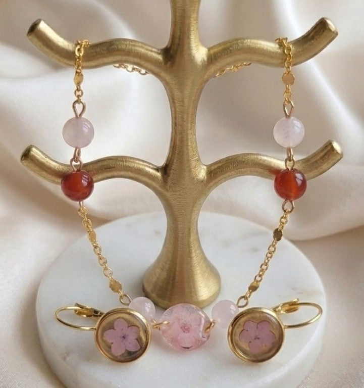 Pink Forget-Me-Not Floral Jewelry Set