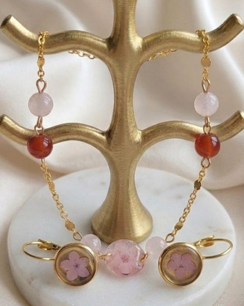 Pink Forget-Me-Not Floral Jewelry Set