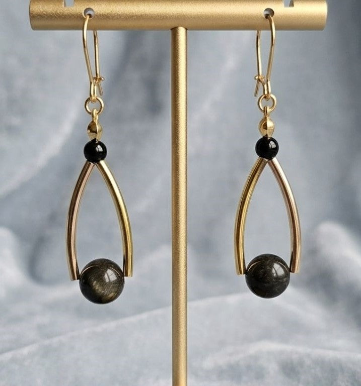 Golden Obsidian Earrings– Elegant Statement Earrings