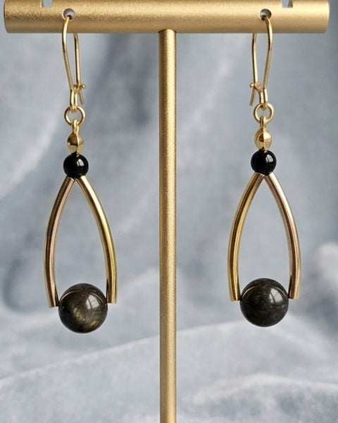Golden Obsidian Earrings– Elegant Statement Earrings