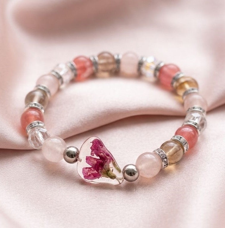 Spring Blossom Harmony Bracelet – Preserved Flower & Natural Gemstone Design
