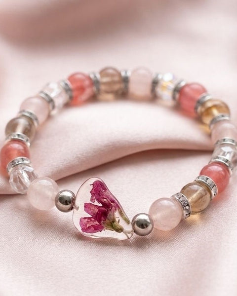 Spring Blossom Harmony Bracelet – Preserved Flower & Natural Gemstone Design