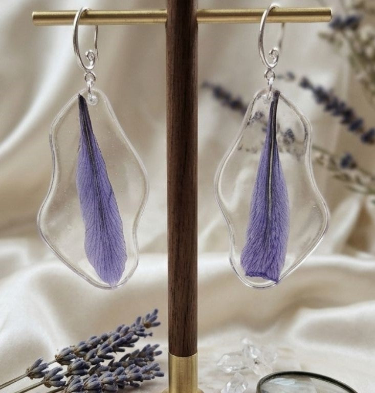 Preserved Iris Petal Earrings