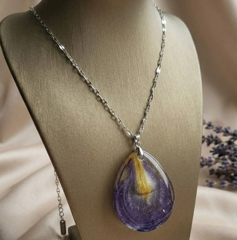 Preserved Iris Petal Necklace