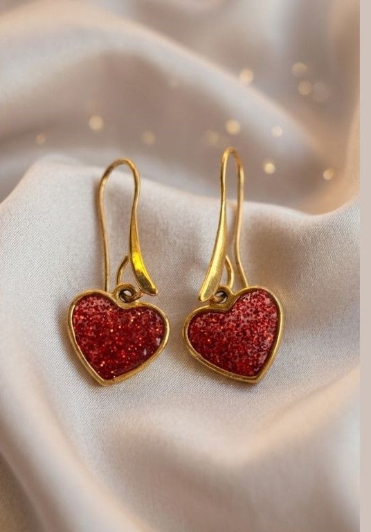 Sparkling Red Heart Earrings