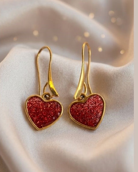 Sparkling Red Heart Earrings